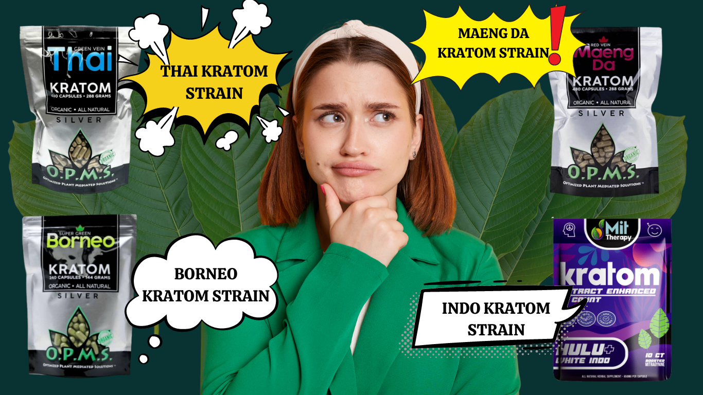 A woman who is confused which Kratom Strains does she needs for her daily needs and the benefits. Maeng Da, Indo, Borneo and Thai