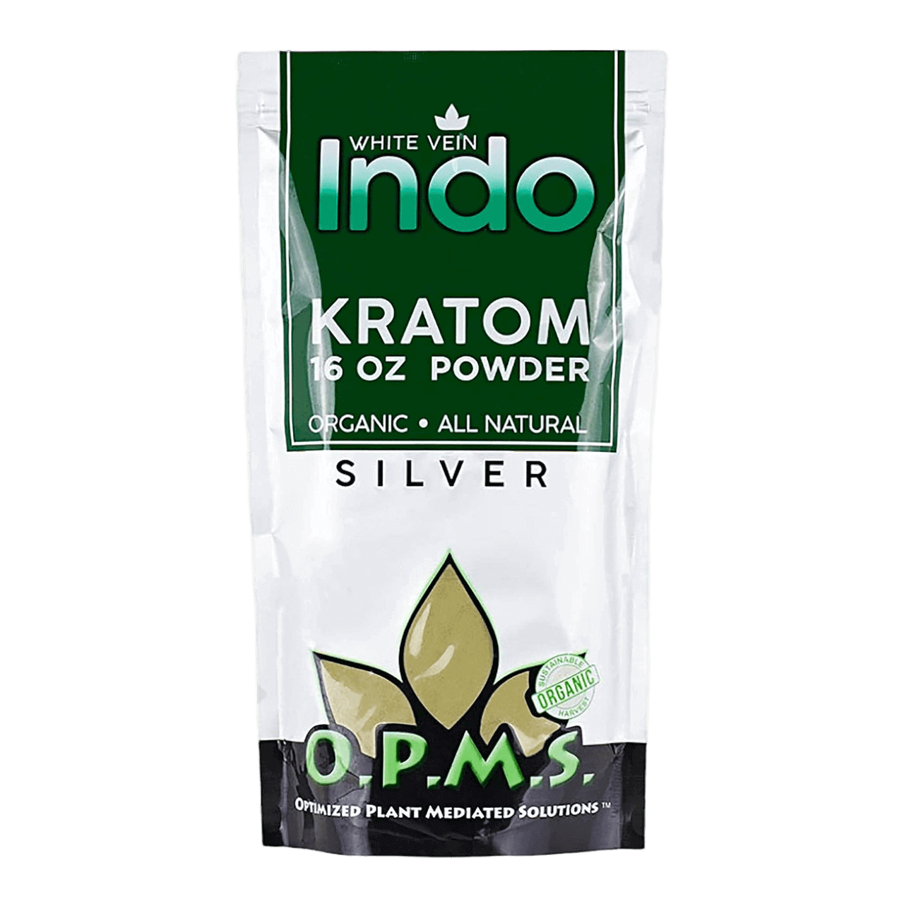 OPMS Silver White Vein Indo Kratom Powder 16 oz