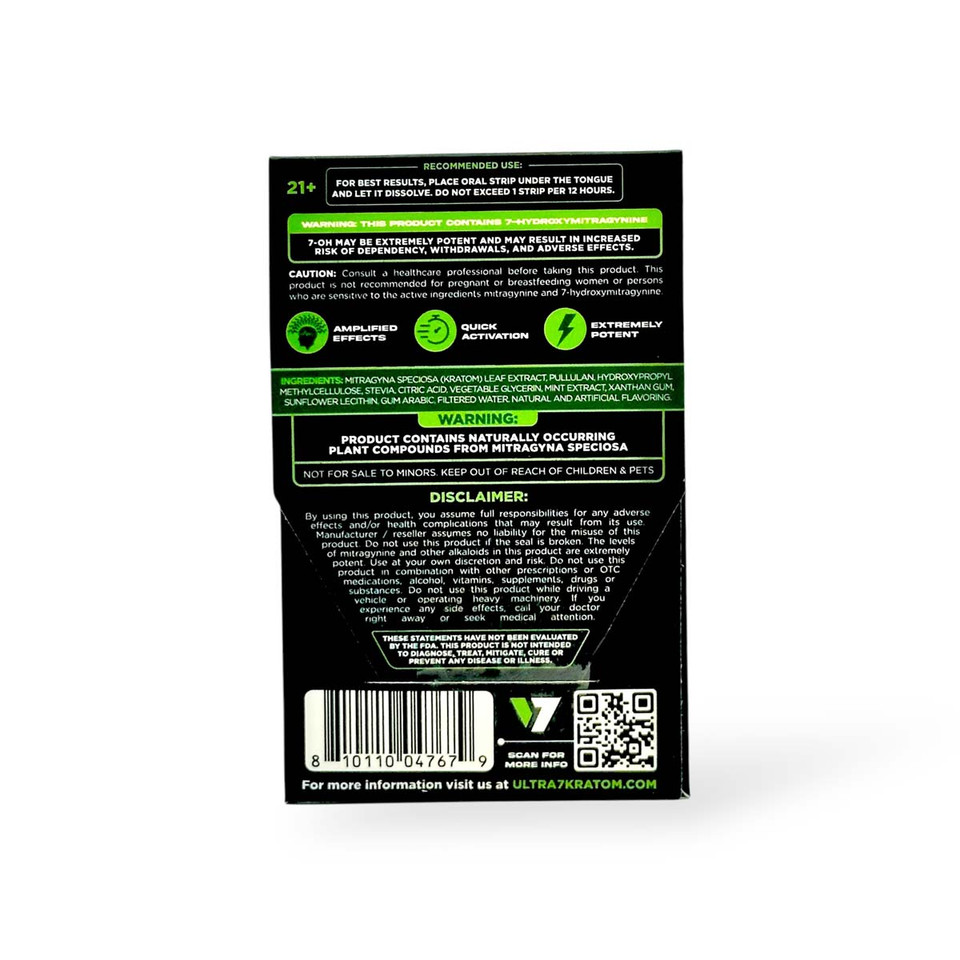 Ultra Seven 7OH Kratom Extract Strips Green Apple Mint 30mg-3ct